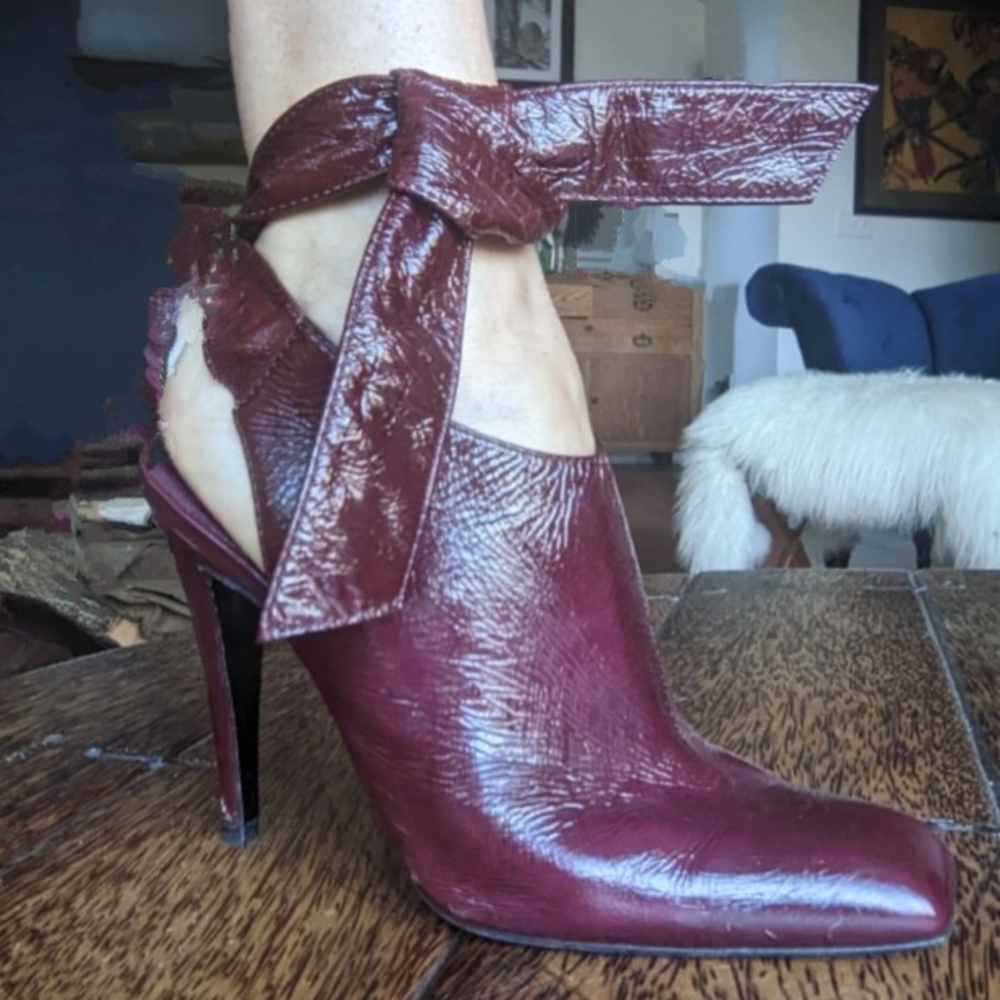 Elegant Burgundy Ankle Wrap Heels